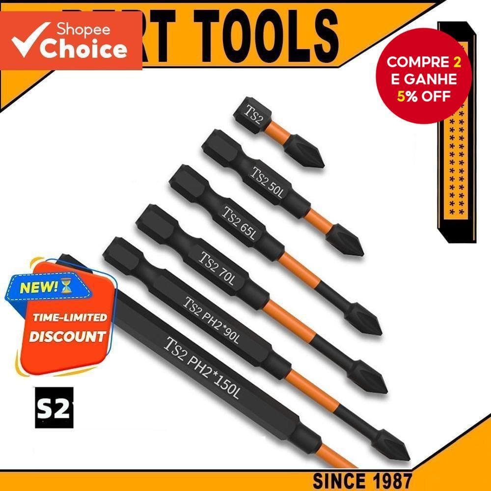 Um Conjunto De Bits De Chave De Fenda Magnética PH2 , Cabeças Sextavadas De Aço S2 De Alta Dureza Resistente A Impactos