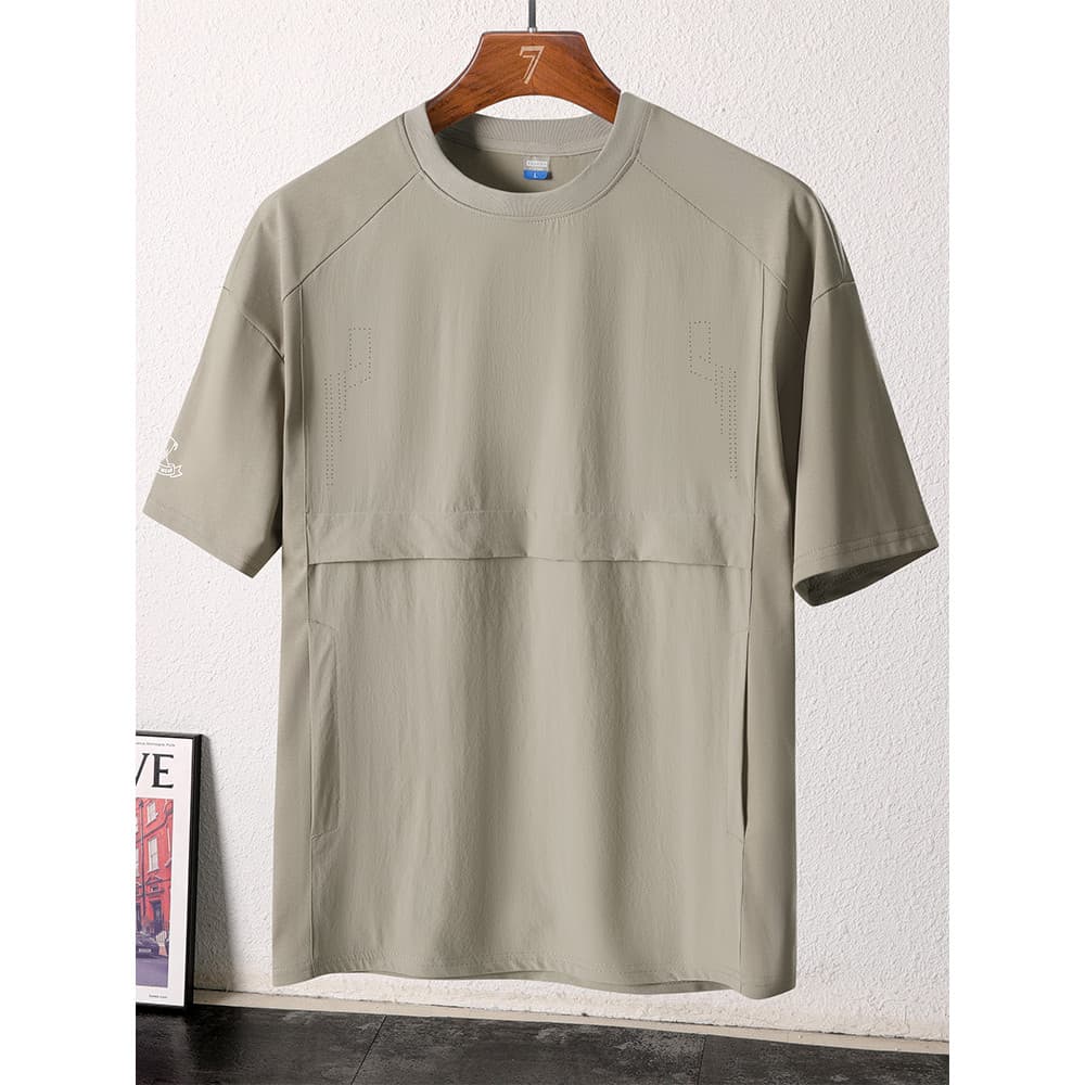 MKAX Camiseta masculina de manga curta de seda gelada verão solta gola redonda sensação fresca respirável rápida-