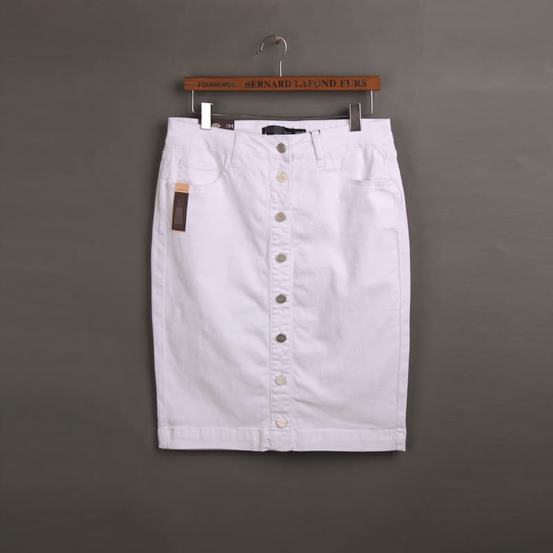 2024 verão branco Denim saia feminina comércio exterior Original única cintura alta Retro único Breasted meados de saia
