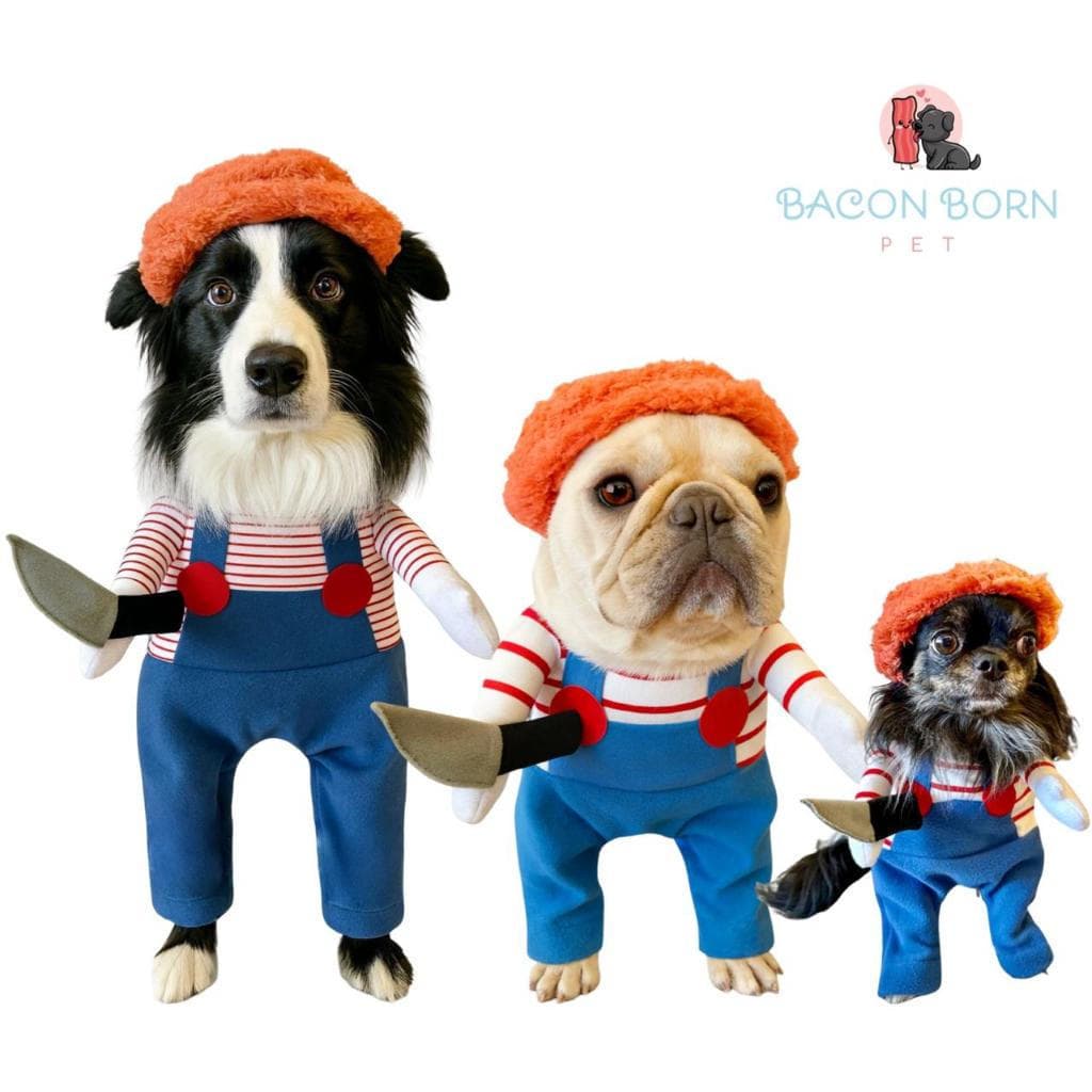 Fantasia Pet Chuck Cosplay Boneco Assassino Para Gatos e Cachorro de Pequeno e Médio Porte