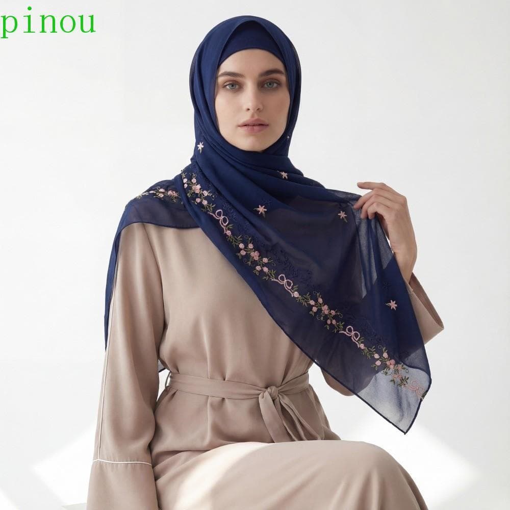 Lenço PINOU Hijab , Floral Grande De Algodão , Véu Protetor Solar Moderno , Decoração De Pescoço Longo
