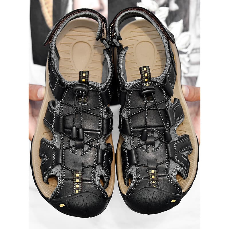 Sandálias de couro masculinas verão Casual esportes sapatos de praia Baotou sandálias chinelos na moda ao ar livre sapat