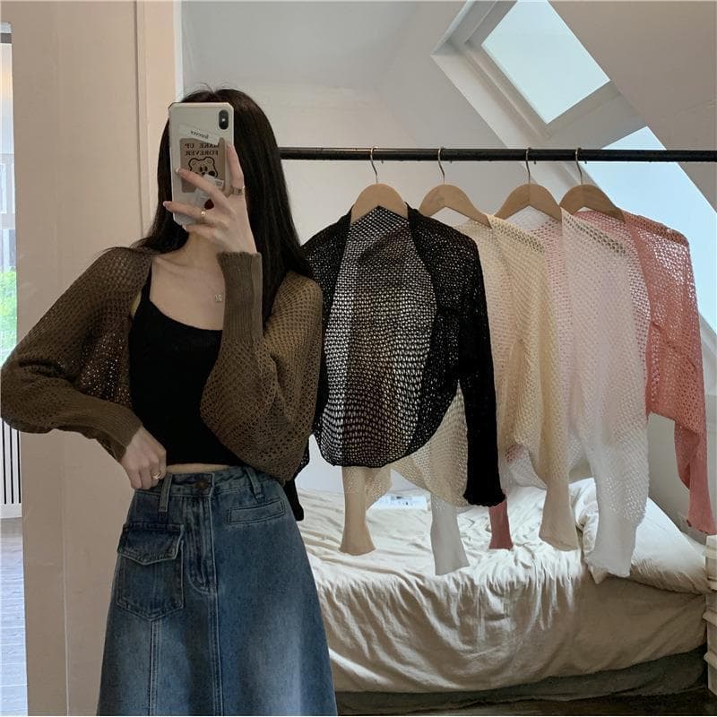Início da primavera topo camisola feminina fina malha Cardigan feminino solto manga comprida xale curto fino-ajuste
