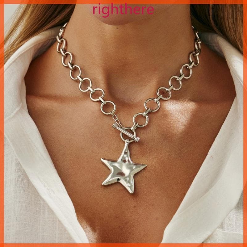 Direita Elegante Estrela Pingente Colar Prata Ouro OT Fecho Neckchain Para Jóias