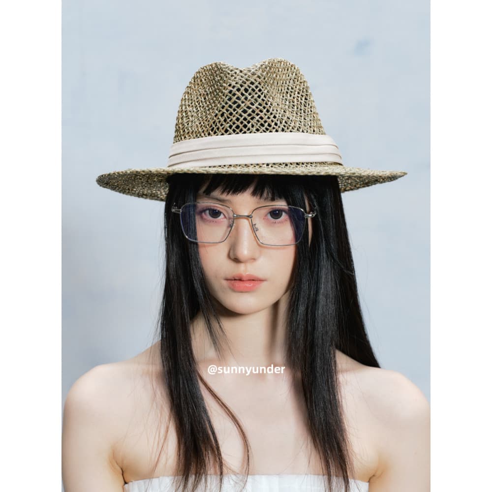 Chapéu de palha Jazz de palha salgado feminino verão oco respirável chapéu superior francês Retro panamá férias Seagrass