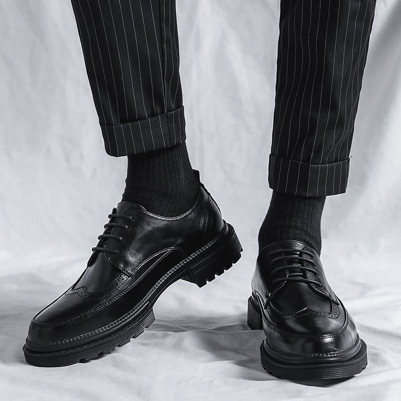 Sapatos de couro masculino inverno forro de lã Braddock terno britânico aumentando preto negócios Formal Wear Casual sap