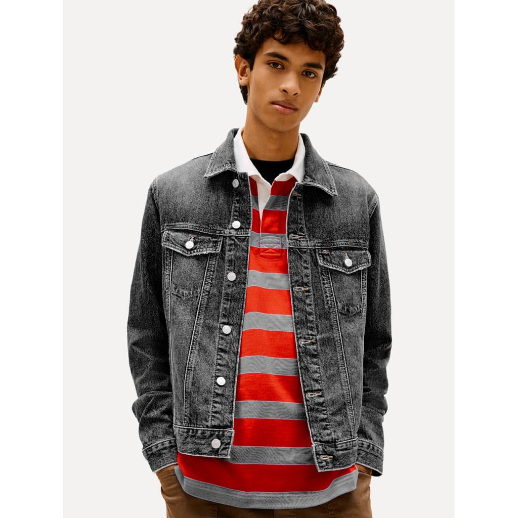 Jaqueta Tommy Jeans Masculina Regular Ryan Trucker Cinza Claro