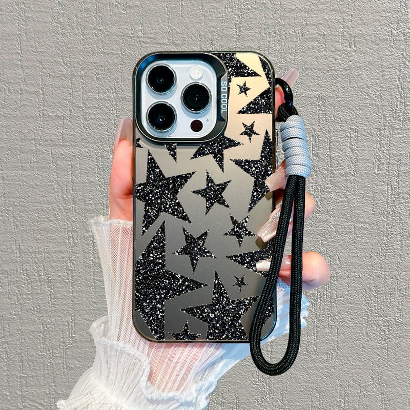 Capinha Cordão Estrela Brilho para iPhone 11 12 13 14 15 16 17 Pro Max Plus Samsung S25 S24 S23
