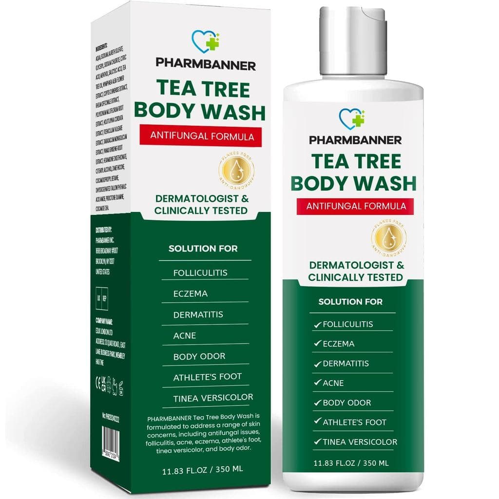 PHARMBANNER Sabonete Líquido Antifúngico de Tea Tree – Alivia foliculite, acne, erupções cutâneas com coceira, pé de atl