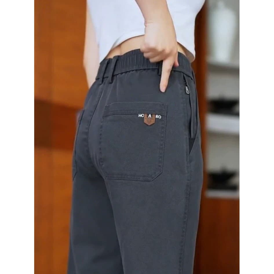 2026 calças casuais Tencel masculinas novo estilo bolso com zíper verão fino negócios solto de meia-idade em linha reta