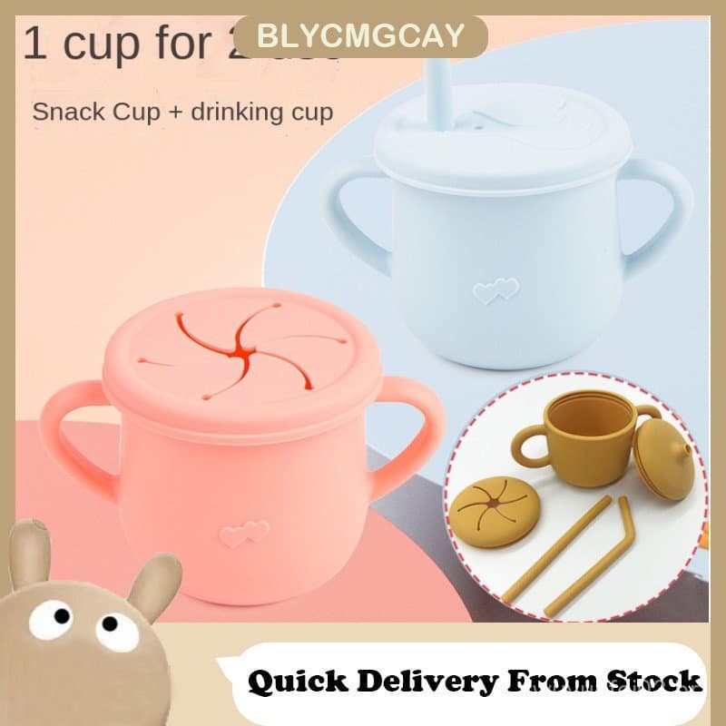 Copo Alimentador De Silicone Para Bebês Com Tampa Dupla Alça Crianças De Palha BPA Free