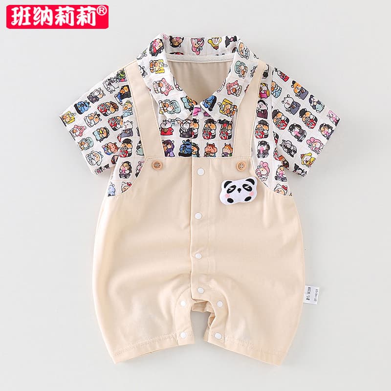 Bebê roupas de verão menino bebê falso de duas peças de manga curta macacão de algodão puro verão fino roupas recém-nasc