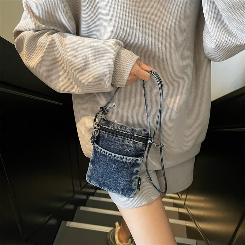 Ins Retro denim bolsa de ombro versão coreana Casual lavado denim saco do mensageiro viagem saco do telefone móvel peque