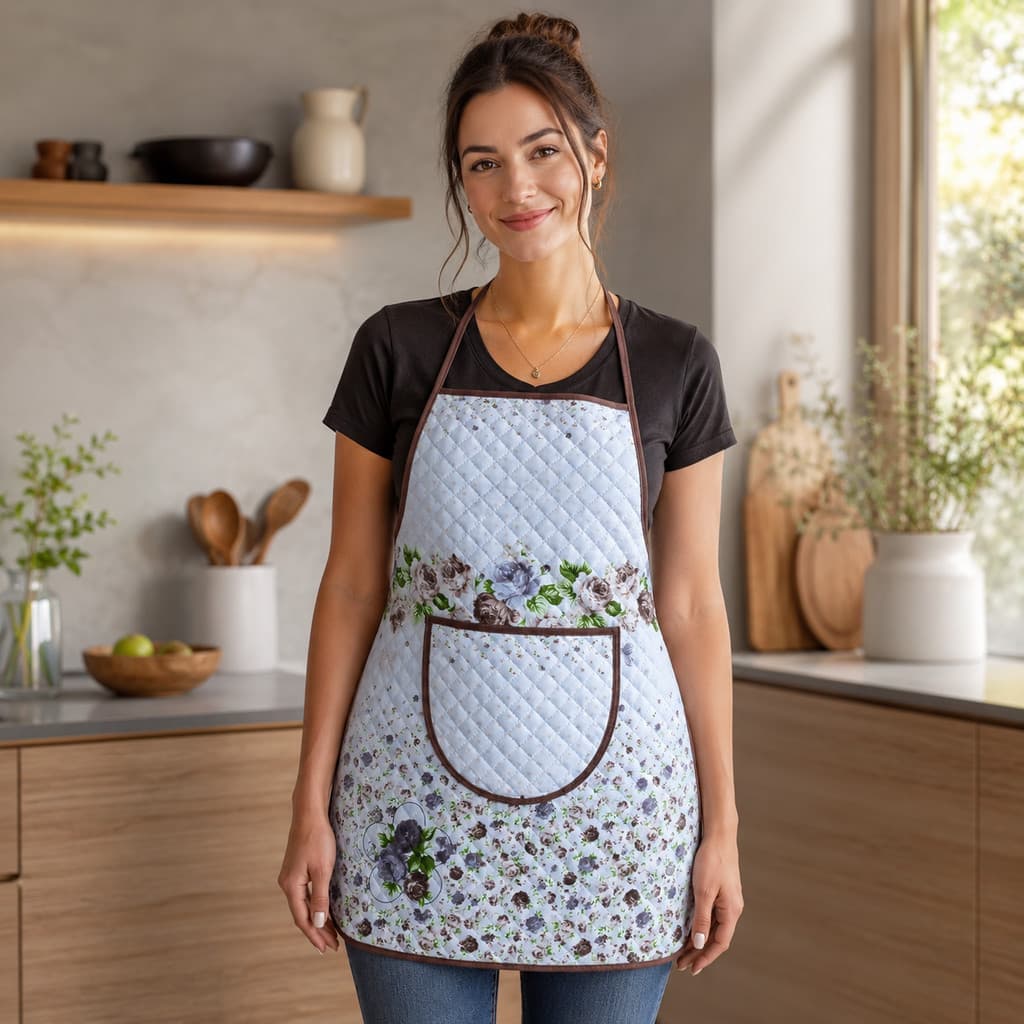 Avental com Bolso para Cozinha Feminino Estampado Marrom