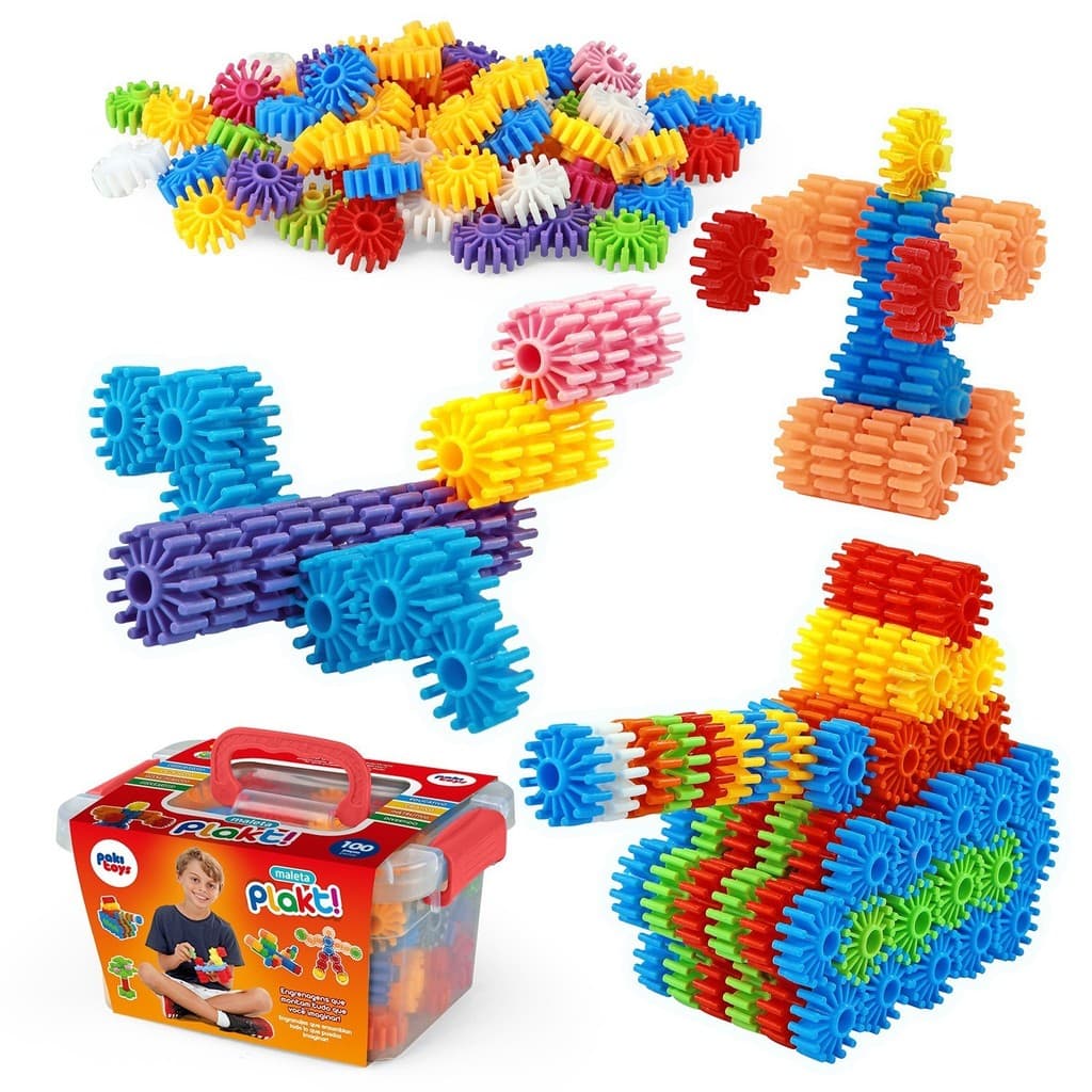 Maleta Plakt Engrenagens De Montar Educativas 100 Peças Para Crianças - Paki Toys