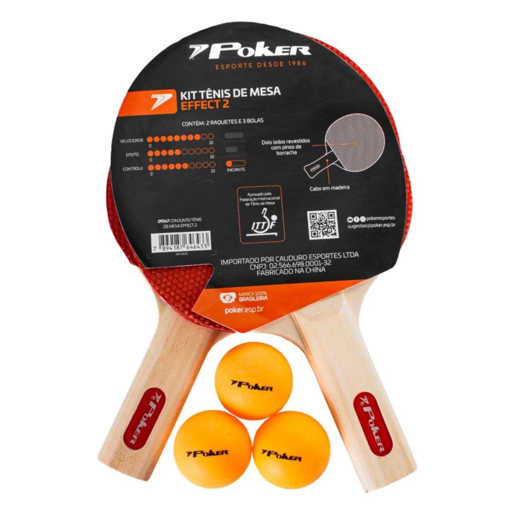 Kit Raquete Tênis de Mesa Ping Pong Effect II C/ 3 Bolinhas