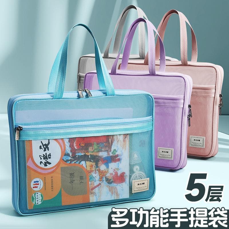 Bolsa de arte B4 Bolsa de malha portátil com zíper Bolsa de arquivo simples transparente de grande capacidade Pasta A4 B