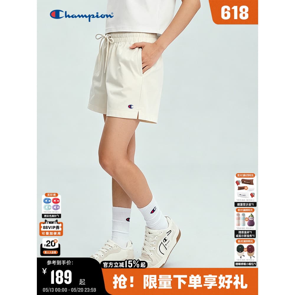 Campeão campeão Shorts de malha feminino 2026 verão novo estilo puro algodão exterior wear estilo esportivo americano ca
