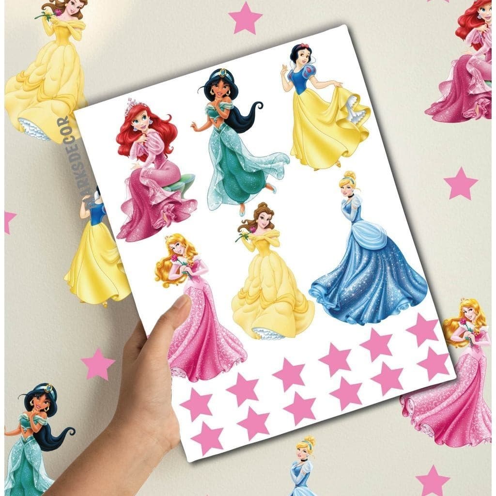 Adesivo Para Parede Princesas Disney, Decoração Quarto de Menina, Papel de Parede Princesas