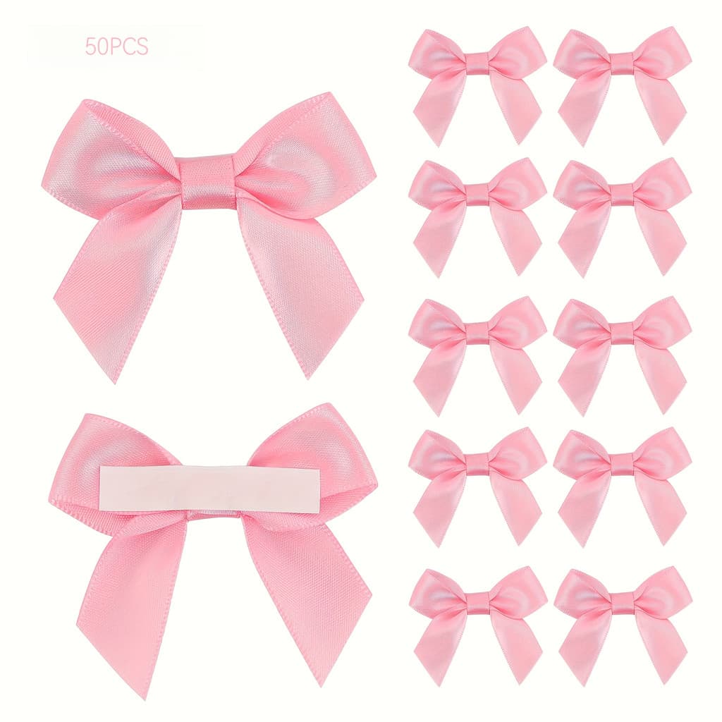 50 Laços de Cetim Autoadesivos Rosa para Decoração de Presentes - Envio Imediato