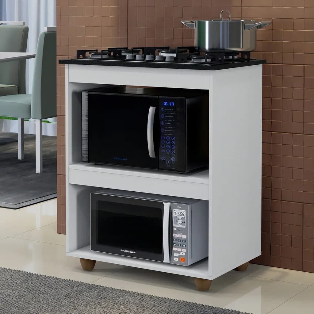 Balcão Cooktop 4 ou 5 Boca Branco Com Nicho Para Forno Microondas E Prateleiras Armário De Cozinha Multiuso