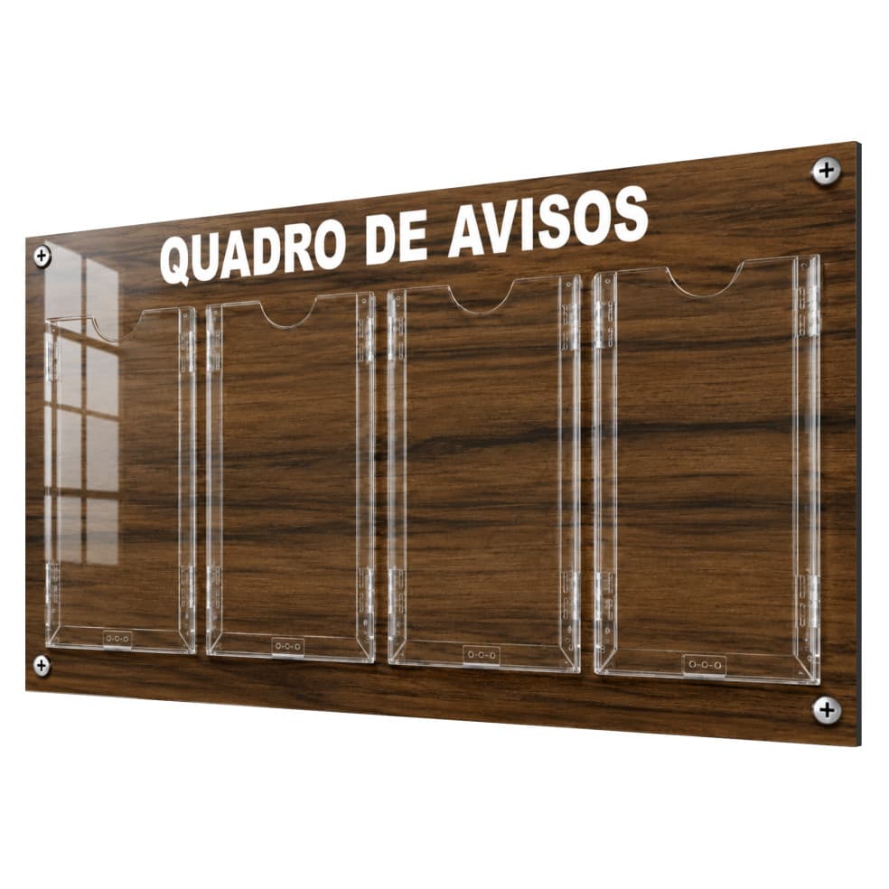Quadro Aviso Gestão Á Vista 4 Displays A4 ACM Madeira Imbuia