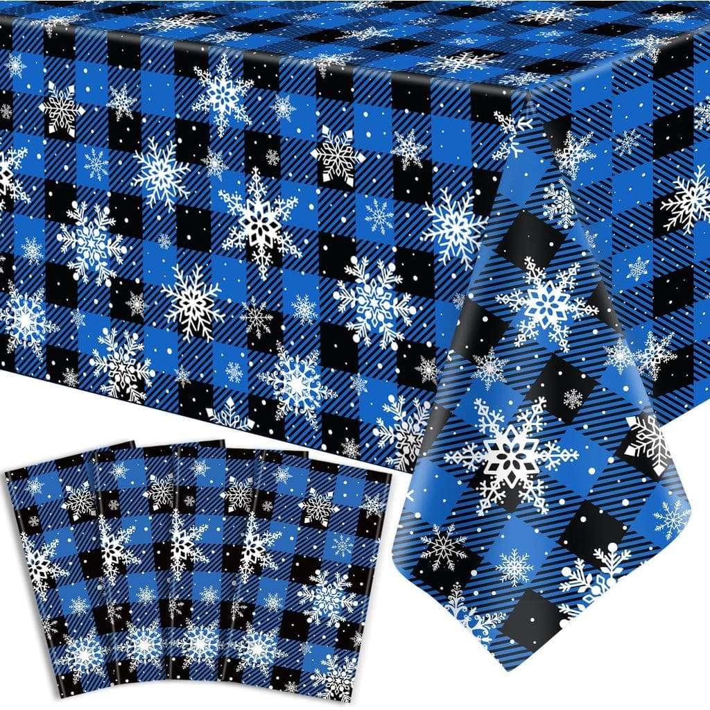 Conjunto de 4 Toalhas de Mesa Xadrez de Natal com Flocos de Neve, Cobertura de Mesa em Xadrez Búfalo 51 X 86'', Toalha d