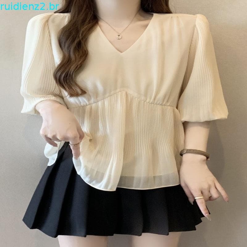 Redução de idade Plus Size topo novo Design csa francesa com decote em V csa pequena feminina verão novo estilo go