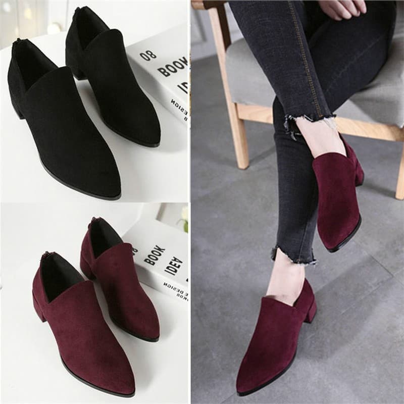 2026 Outono Inverno Novo Estilo Forro de Lã Sapatos Femininos Salto Grosso Camurça All-Match Tamanho Grande Sapatos Únic