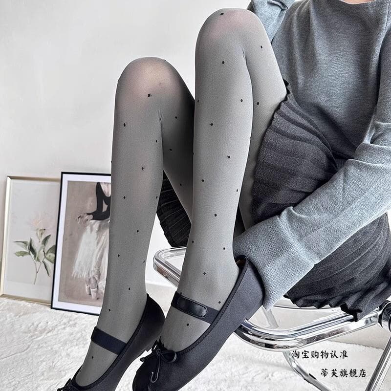 Fumaça cinza meia-calça primavera estilo japonês veludo amor Jacquard Retro bolinhas meias mais magro olhar primavera Ba