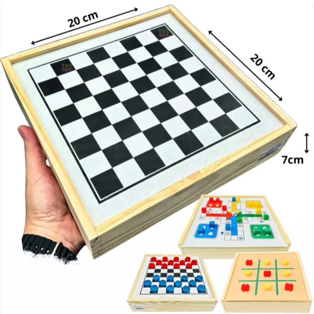 Jogo 3 em 1 Ludo, Dama e Jogo da Velha em Madeira - Toy Trade Brinquedos Educativos