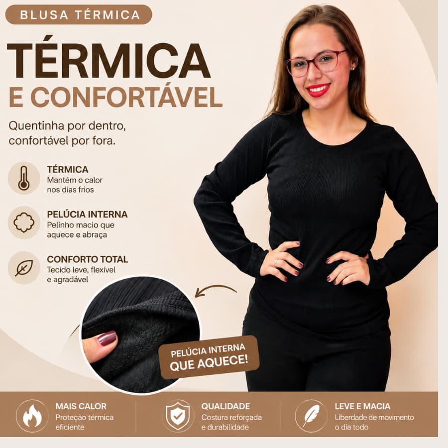 Blusa Térmica Feminina Manga Longa Inverno Frio