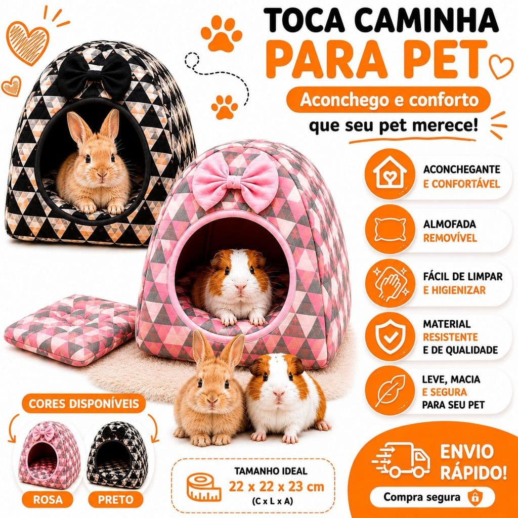 Toca Pet Rosa e Preta Com Colchão Solto Confortável Para Pets Pequenos