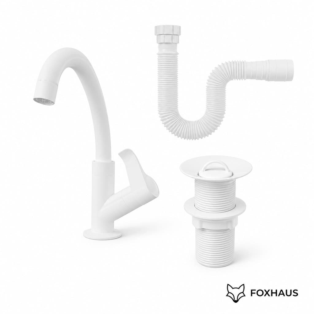 Kit Torneira Lavatório/Mesa + Sifão Universal + Válvula 7/8" Branco