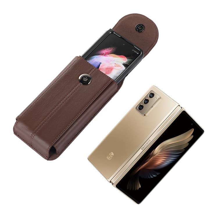 Flip tela dobrável saco de cintura do telefone móvel couro genuíno adequado para Samsung Fold4 Huawei mateX2 glória Xiao