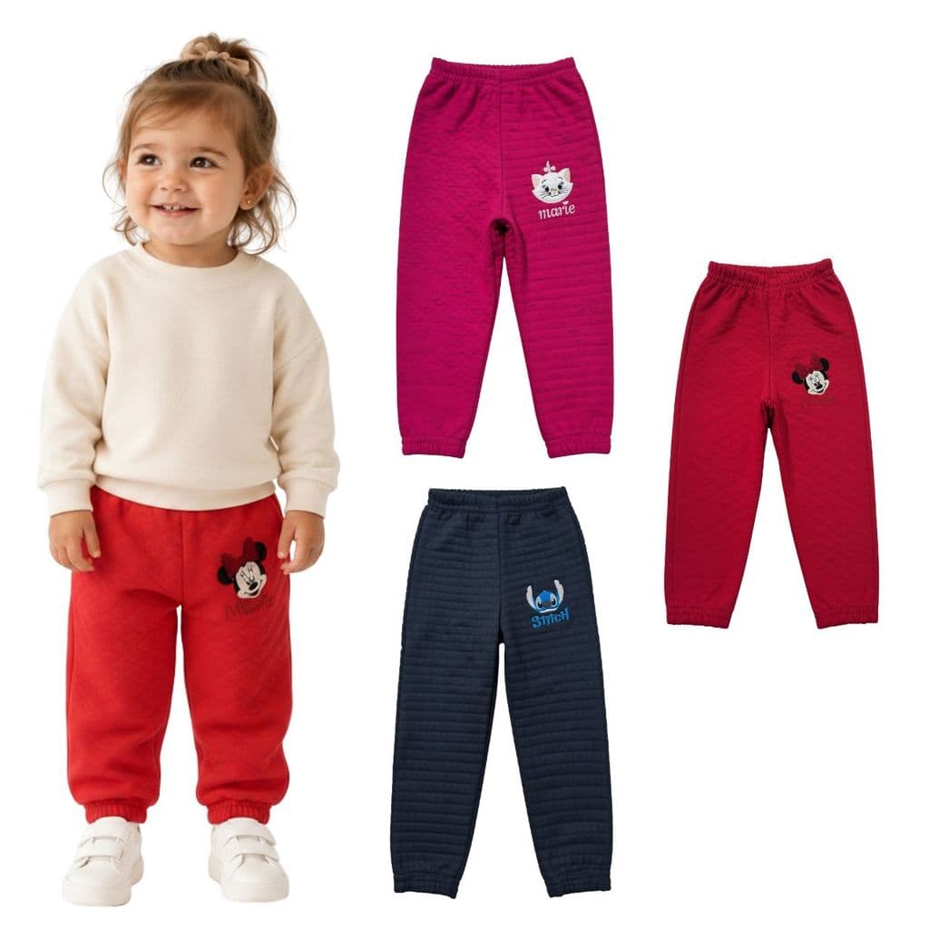 Calça Moletom Bebê Menina Flanelada de Frio Minnie Marie Stitch Personagens Quentinho