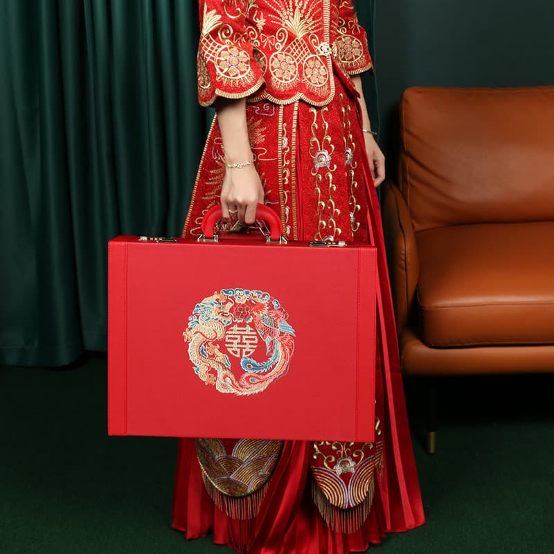 HG caixa de couro vermelho mala caixa de presente caixa vermelha de casamento caixa de dote caixa de presente colorida c