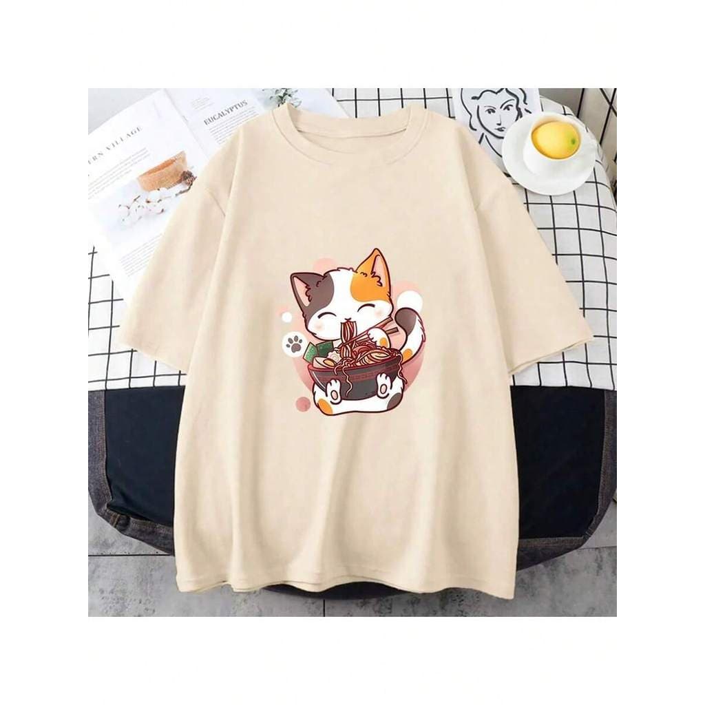 Camiseta Unissex Cat Lamen Aesthetich moda maligu