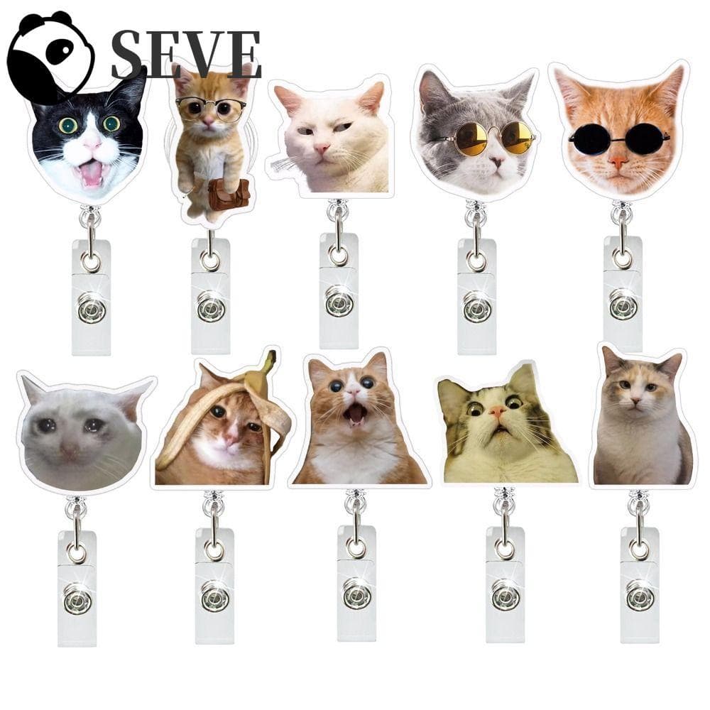 Porta-Cartões De Identificação SEVE , Carretel De Crachá De Enfermeira De Expressão De Gato Animal Gatinho , Retrátil De