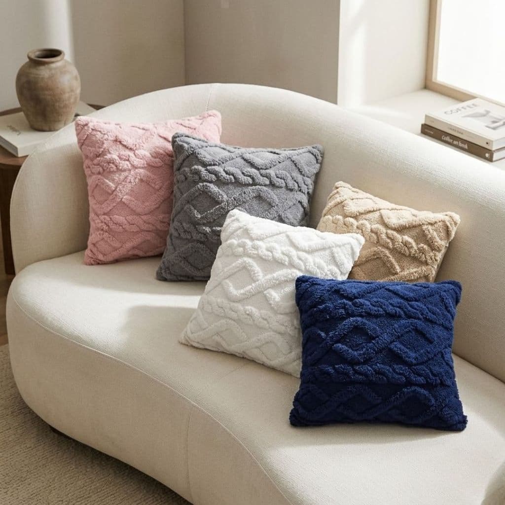 Capa de Almofada Pelúcia Tressed Plus 43CM X 43CM Decorativa Para Sofá Cama Poltrona Moderna