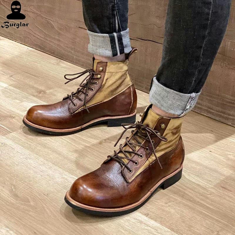 Botas Masculinas De Couro Retrô Martin De Inverno Curtas Feitas À Mão