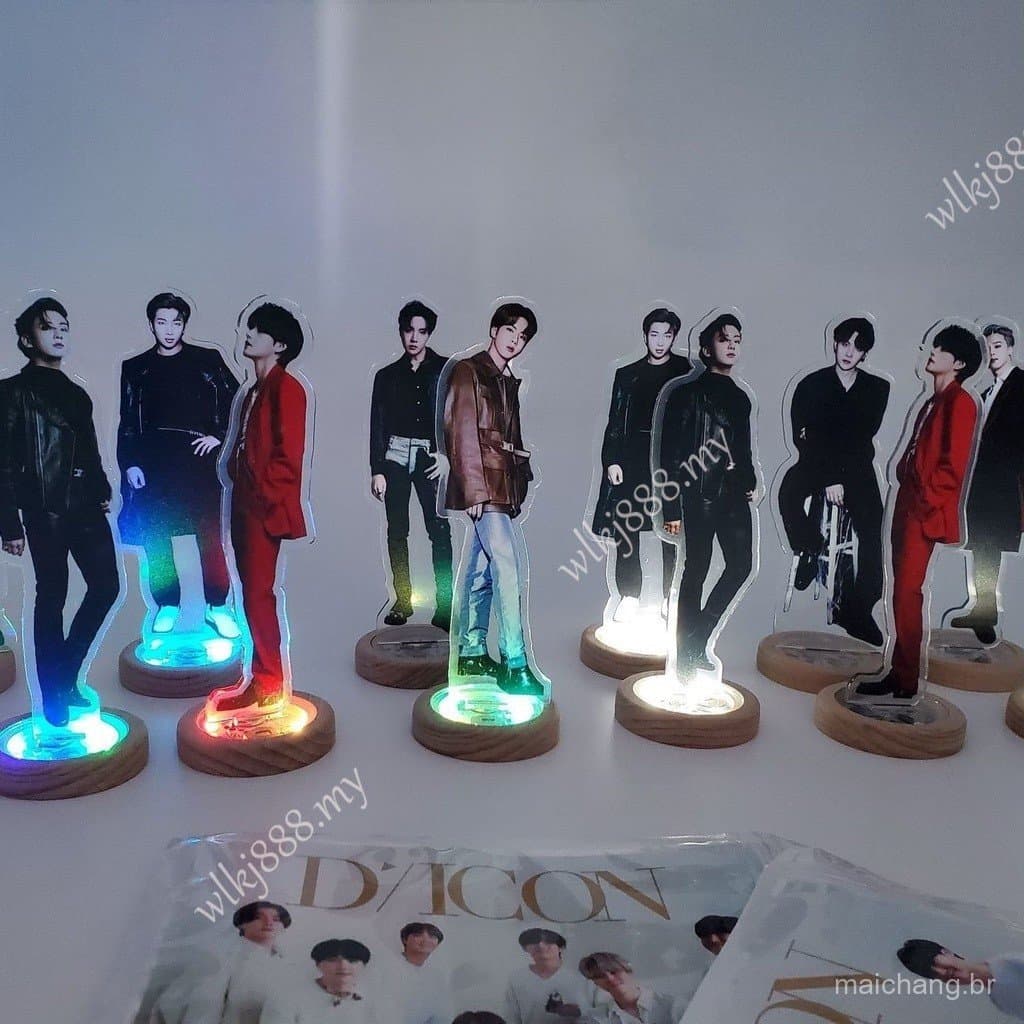 BTS Bangtan Boys V Suga Jung Kook Jimin Rm Jin J-Hope Luz Luminosa Relógio Acrílico Standee Boneca Modelo de Ação Conjun