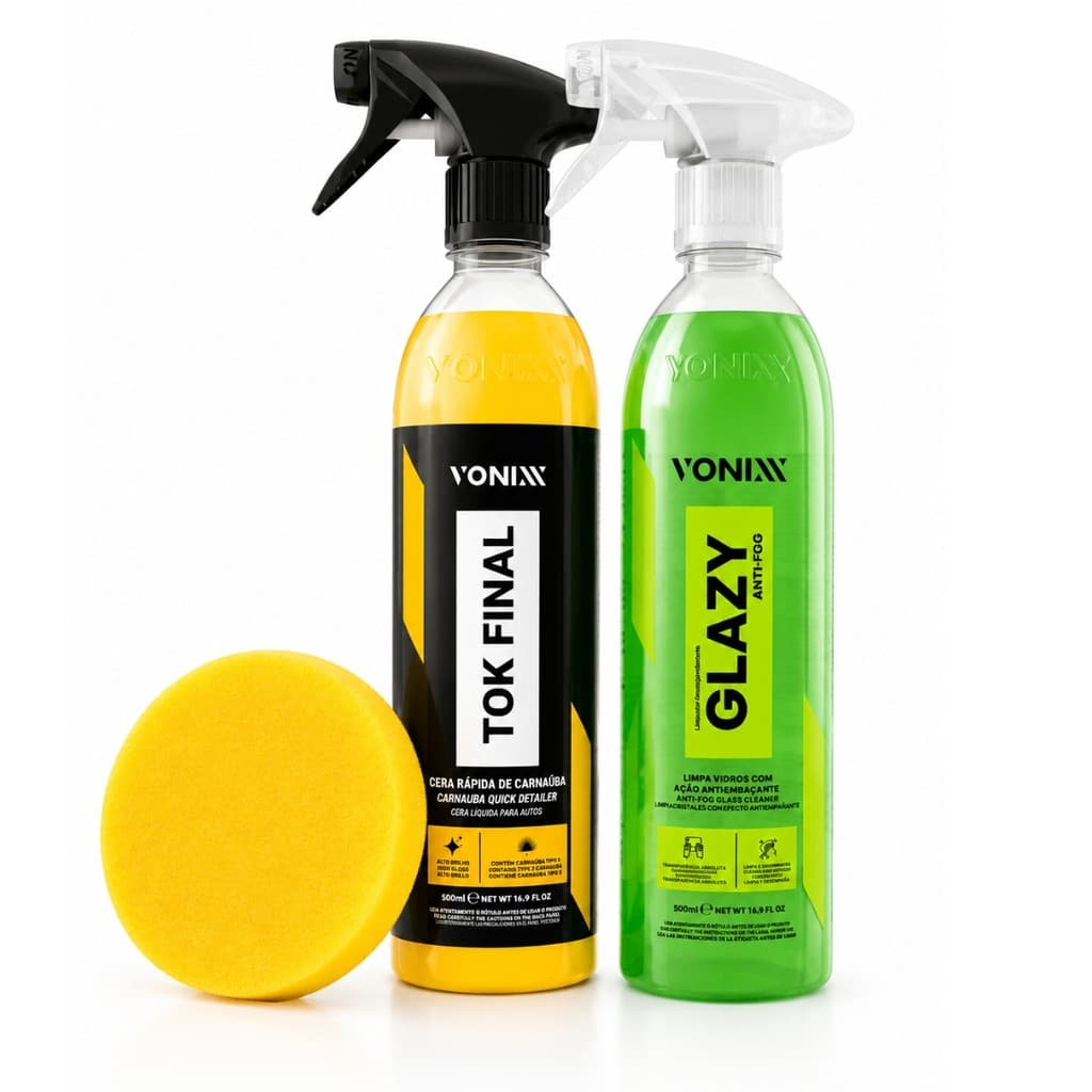 Kit Glazy Anti Fog Limpa Vidros Cera Spray Tok Final Vonixx