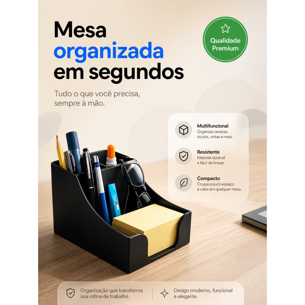 Organizador Mesa Multiuso Porta Caneta Chaves Controle Sala Escritório Preto Branco Moderno Decora