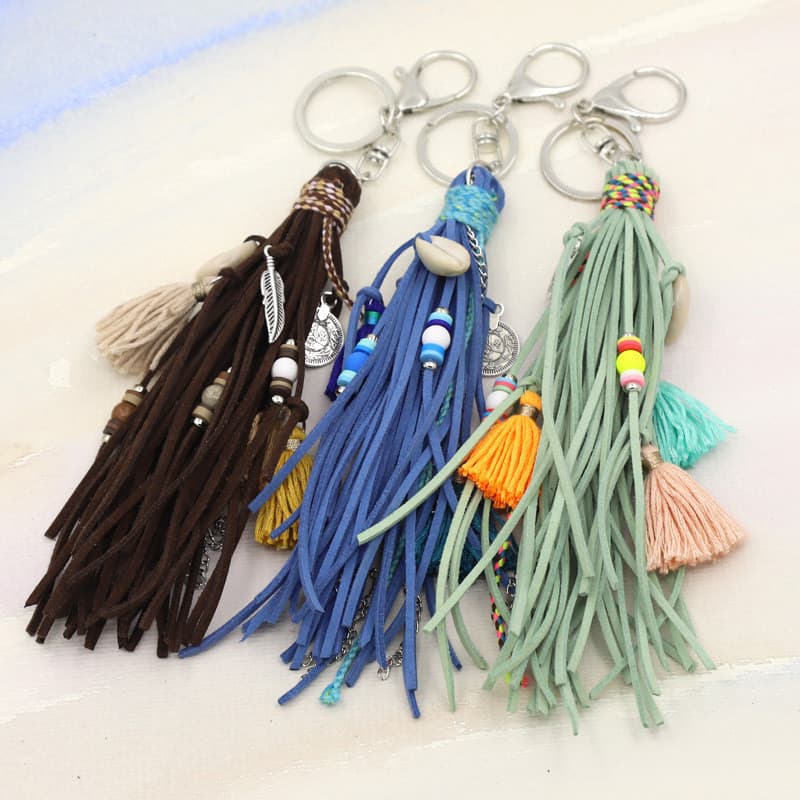 Chaveiro de veludo coreano com borla longa e decoração de conchas, acessório transfronteiriço, chaveiro de estilo boêmio