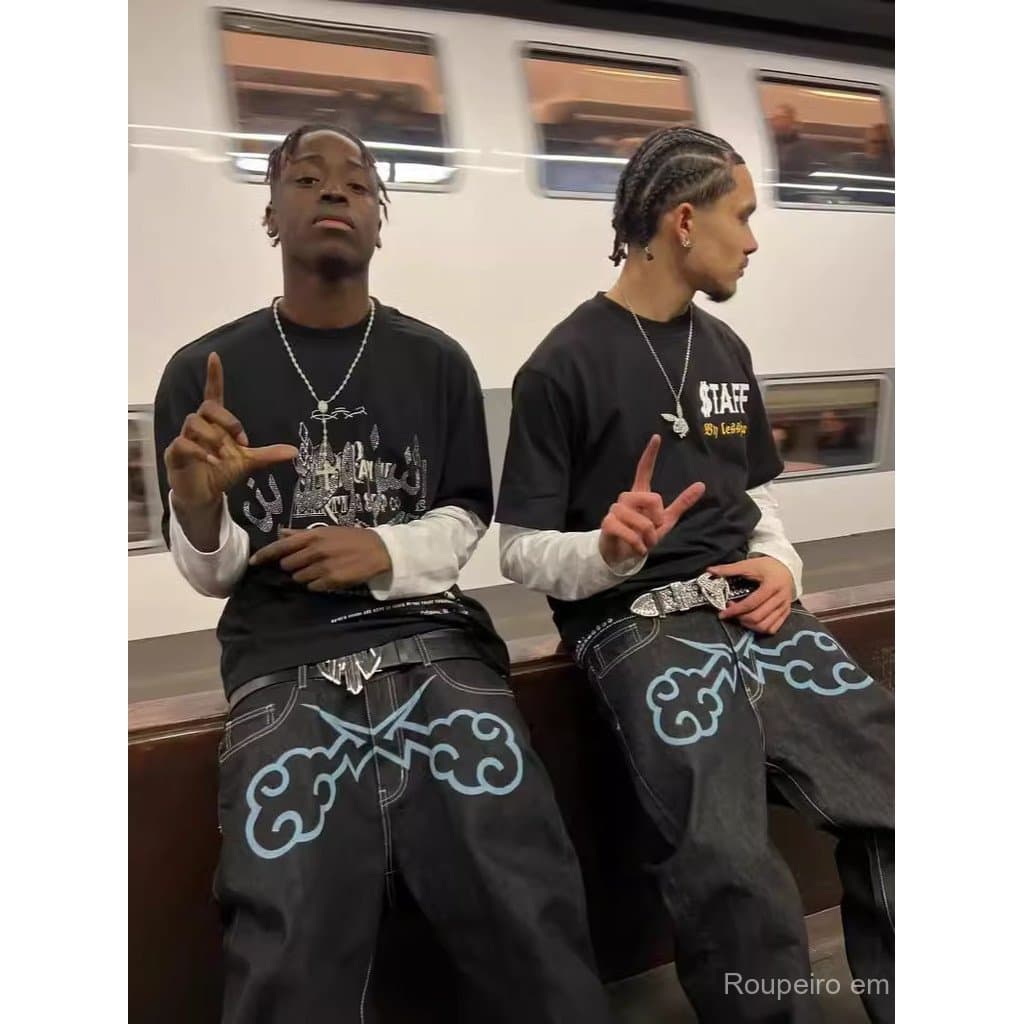 Y2k jeans Hip Hop impresso calças masculinas 2023 Shinharajuku moda Punk Rock jeans retos