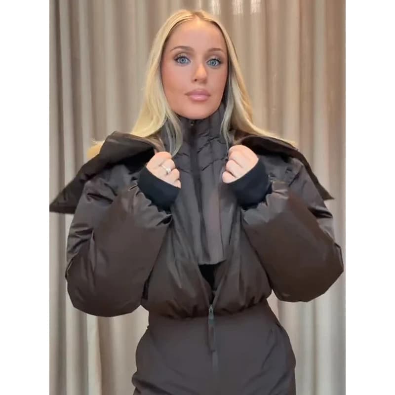 Conjunto de Macacão de Esqui Feminino de Algodão para Inverno, Jaqueta Solta com Zíper e Calças Retas, Roupa de Esqui pa