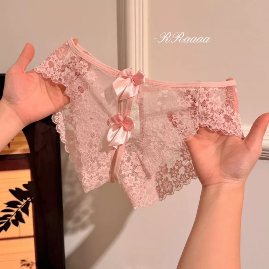 Yan Beiwei Tanga de renda transparente exposta casal Shorts uma linha cor sólida cintura baixa roupa íntima