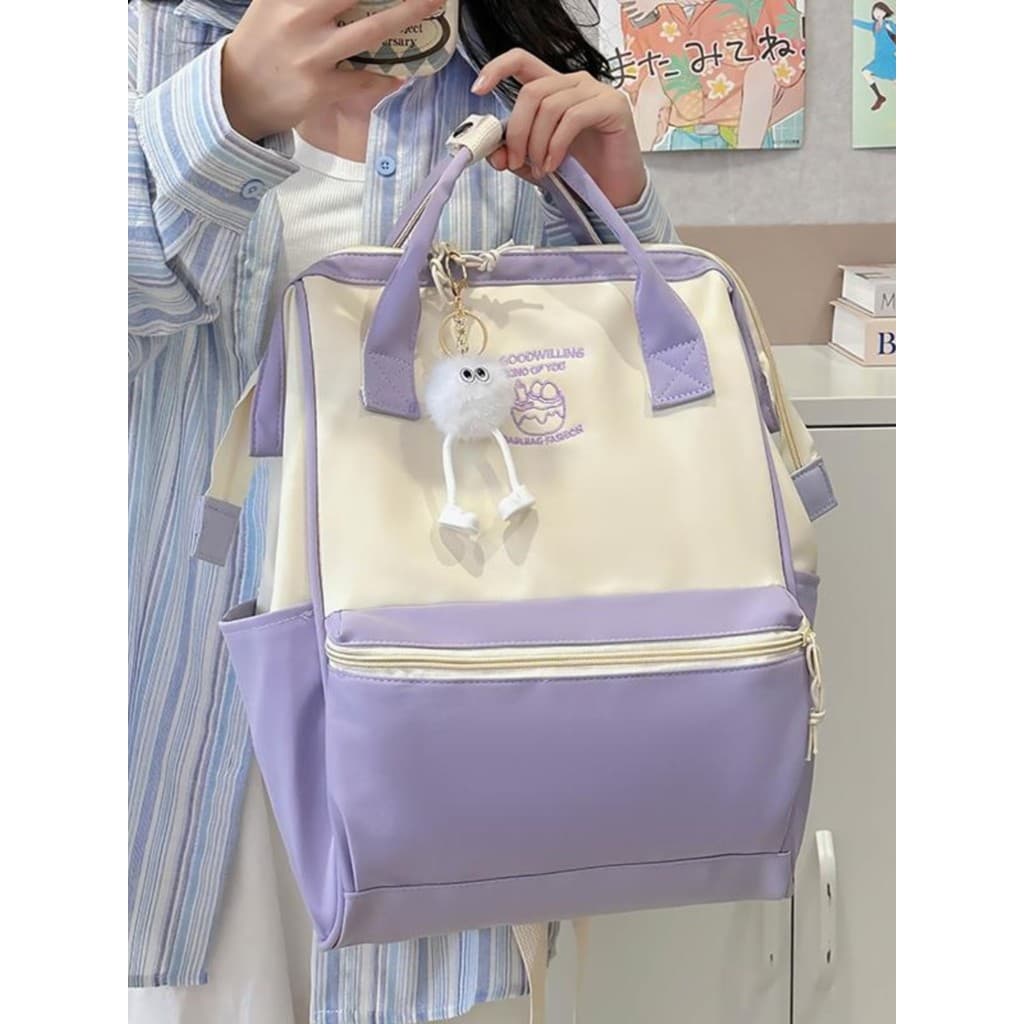 Novo júnior estudante do ensino médio mochila feminina contraste cor All-Match portátil estudante Tutorial saco masculin