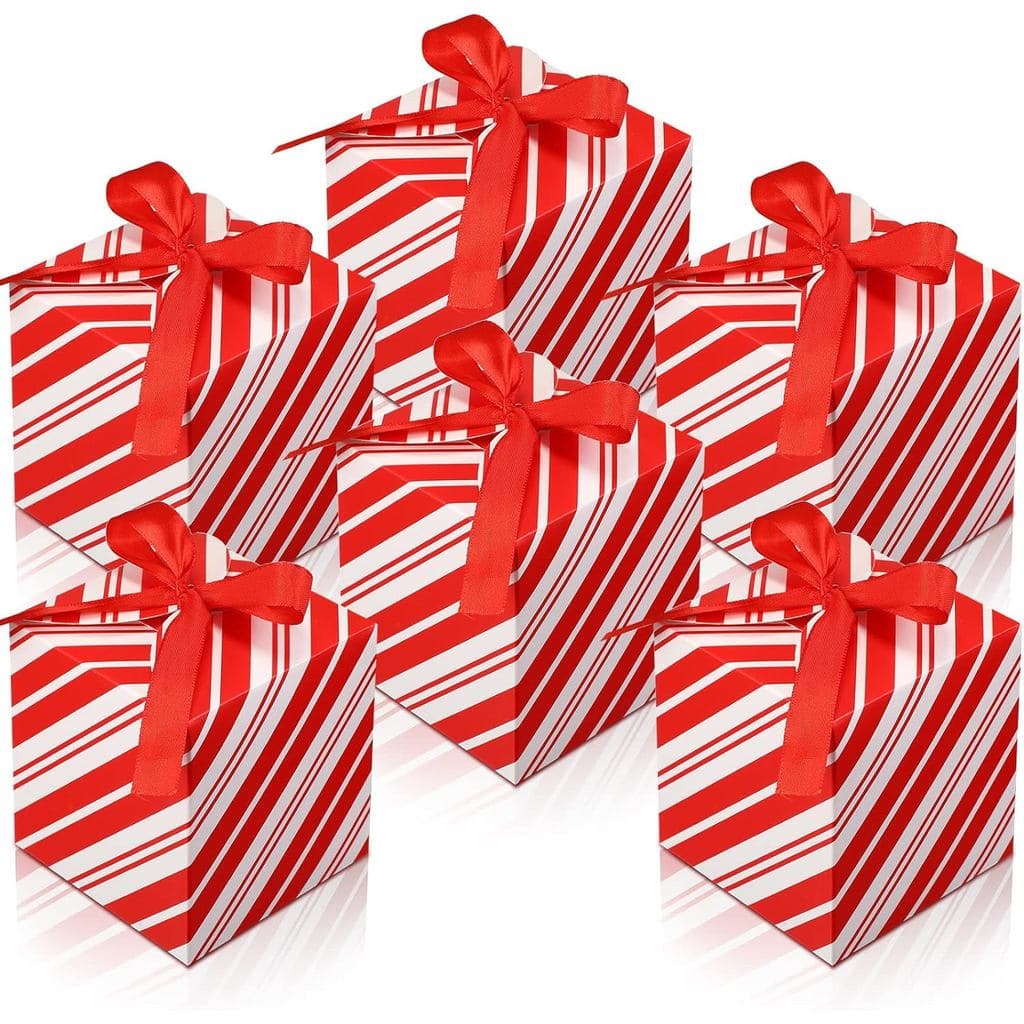 24 Pcs Red Candy Boxes with Lids - Christmas Goody Gift Boxes with Ribbon and Bows - Nesting Gift Boxes for Xmas Party D